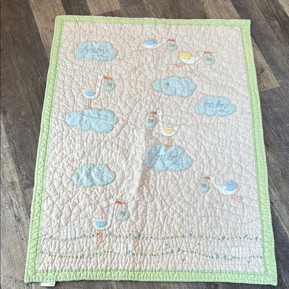 Pottery Barn Kids Bedding Green and Cream Baby Quilt Set of 3 pie Cotton Linen